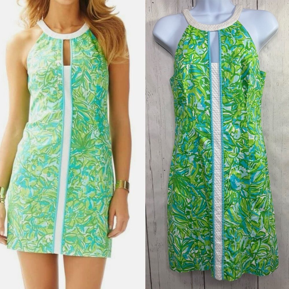 Lilly Pulitzer Halter Green Blue Sundress Size 0 Tropical Preppy Resort